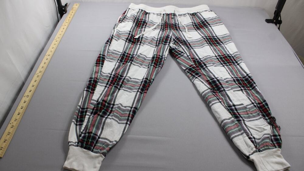Stars Above Womens Pajama Jogger Pants Perfecty Cozy Flannel L White Plaid